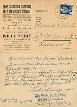 Leipzig Buchhandlung Willy Nobis o 7.7.1951