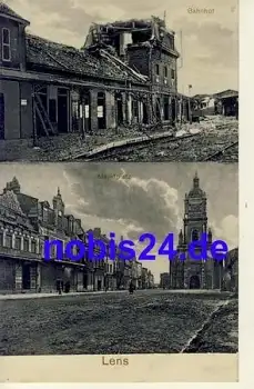Lens zerstörter Bahnhof Kirche Region Hauts-de-France o 1916