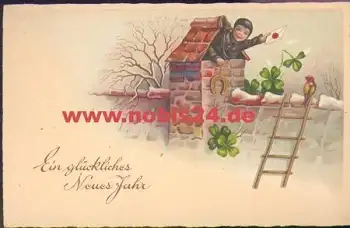 Schornsteinfeger im Kamin mit Brief *ca. 1930