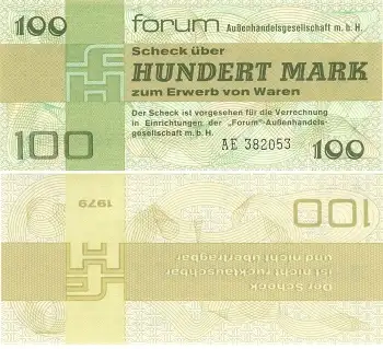 DDR 100 Mark Forum Scheck 1976 bankfrisch