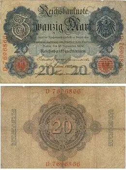 20 Mark Reichsbanknote 10. September 1909 RO37 DEU-34