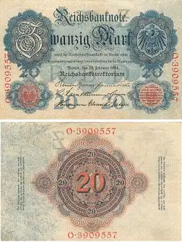20 Mark Reichsbanknote 19. Februar 1914 RO47b DEU-41b