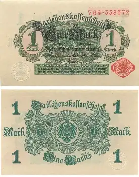 1 Mark Darlehenskassenschein 12. August 1914 RO51b DEU-57b kassenfrisch