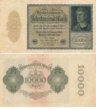 10000 Mark Reichsbanknote 19. Januar 1922 RO68 DEU-76