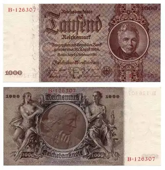 1000 Reichsmark Karl Friedrich Schinkel Reichsbanknote 22. Februar 1936 Bankfrisch RO177E