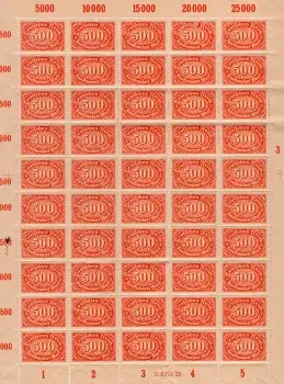 Deutsches Reich Michel 251 Freimarke 500 Mark Wasserzeichen 2 kompletter Schalterbogen H.8372.22