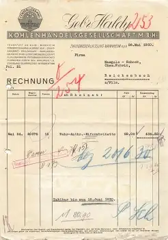 Mannheim Kohlenhandlung Gebrüder Haldy Briefkopf 1930
