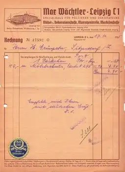 Leipzig Waldenburg Briefkopf mit Firmenansicht Max Wächtler Stoff-Fabrik 1935
