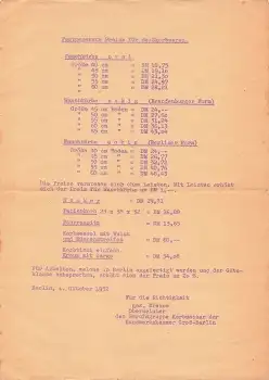 Berlin Korbmacher Handwerkskammer Preisliste für Weißkorbwaren 1952