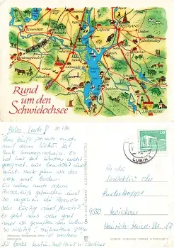 Rund um den Schwielochsee Künstlerkarte Wohlgemuth o 1984