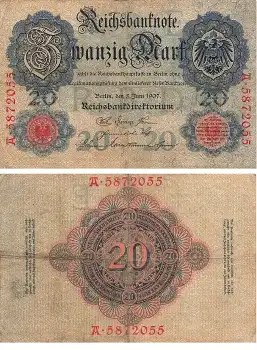20 Mark Reichsbanknote 8. Juni 1907 RO28 DEU-25