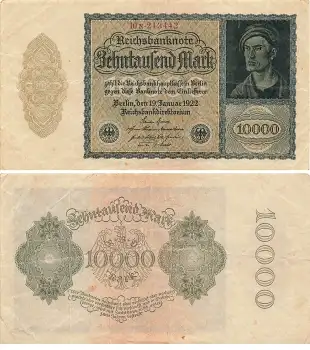 10000 Mark Reichsbanknote 19. Januar 1922 RO69c DEU-78c