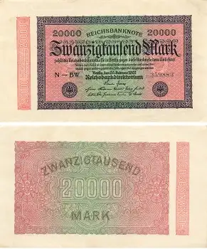 20000 Mark Reichsbanknote 20.September 1923 RO75k DEU-84k bankfrisch