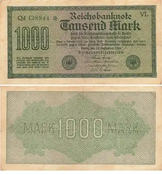 1000 Mark Reichsbanknote 15. September 1922 RO75g DEU-84g