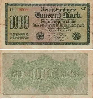 1000 Mark Reichsbanknote 15. September 1922 RO75q DEU-86d
