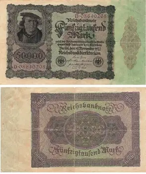 50000 Mark Reichsbanknote 19. November 1922 RO78 DEU-89