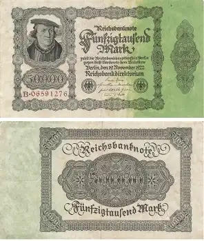 50000 Mark Reichsbanknote 19. November 1922 RO79a DEU-90a