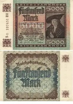 5000 Mark Reichsbanknote 2. Dezember 1922 Kaufmann Imhof RO80b DEU-91b bankfrisch