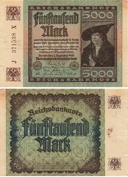 5000 Mark Reichsbanknote 2. Dezember 1922 Kaufmann Imhof RO80a DEU-91a