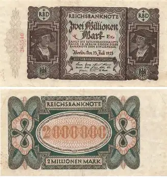 Zwei Millionen Mark Reichsbanknote 23. Juli 1923 Kaufmann Gisze RO89 DEU-101