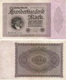 100000 Mark Reichsbanknote 1. Februar 1923 Kaufmann Gisze RO82a DEU-93a