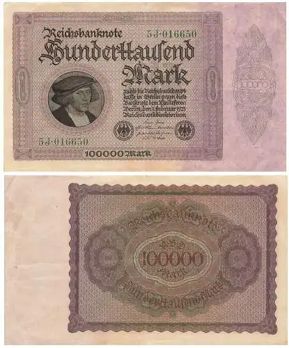 100000 Mark Reichsbanknote 1. Februar 1923 Kaufmann Gisze RO82d DEU-93d