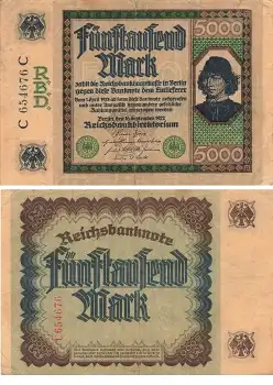 5000 Mark Reichsbanknote 16. September 1922 RO76 DEU-87