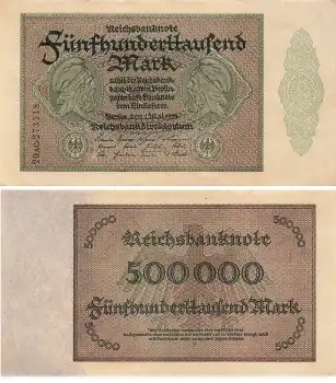 500000 Mark Reichsbanknote 1. Mai 1923 RO87f DEU-99f kassenfrisch