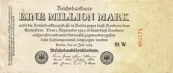Eine Million Mark Reichsbanknote 25. Juli 1923 RO92c DEU-104c