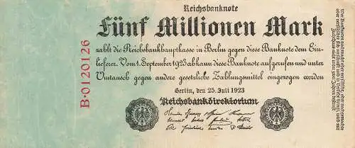 Fünf Million Mark Reichsbanknote 25. Juli 1923 RO94 DEU-106