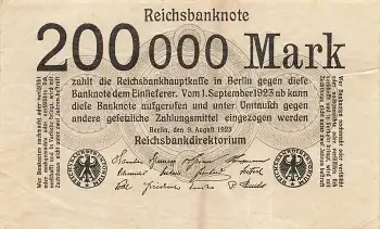 200000 Mark Reichsbanknote 9. August 1923 RO99b DEU-111b