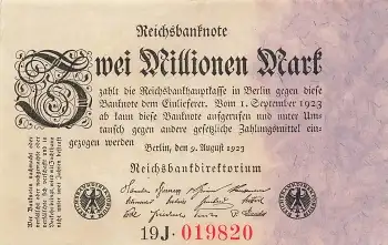 Zwei Million Mark Reichsbanknote 9. August 1923 RO102 DEU-115