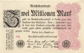 Zwei Million Mark Reichsbanknote 9. August 1923 RO103d DEU-116d