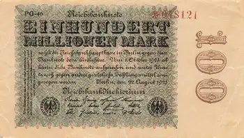 Einhundert Million Mark Reichsbanknote 22. August 1923 RO106s DEU-120s