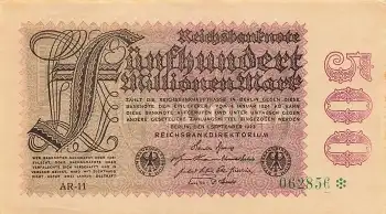 Fünfhundert Million Mark Reichsbanknote 1. September 1923 RO109d DEU-125h