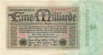 Eine Milliarde Mark Reichsbanknote 5. September 1923 RO111a DEU-131a