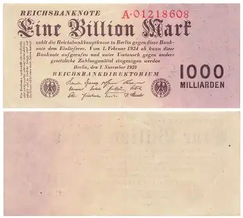 Eine Billion Mark Reichsbanknote 1. November 1923 RO126a DEU-155a