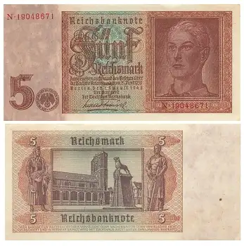 Fünf Reichsmark Hitlerjunge 1. August 1942 RO179b  DEU-220b kassenfrisch
