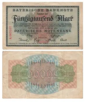 50000 Mark Bayerische Banknote 15. März 1923 RO723 BAY-8