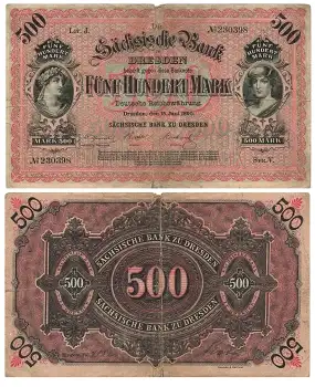 Sächsische Bank zu Dresden Fünf Hundert Mark 15. Juni 1890 RO745 SAX-7