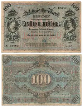 Sächsische Bank zu Dresden Ein Hundert Mark 15. Juni 1890 RO744b SAX-6b