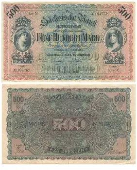 Sächsische Bank zu Dresden Fünf Hundert Mark 1. Juli 1922 RO748 SAX-10