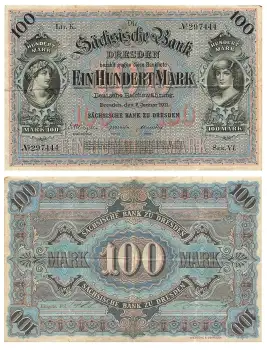 Sächsische Bank zu Dresden Ein Hundert Mark 2. Januar 1911 RO746 SAX-8