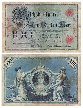 100 Mark Reichsbanknote 8. Juni1907 RO30 DEU-28