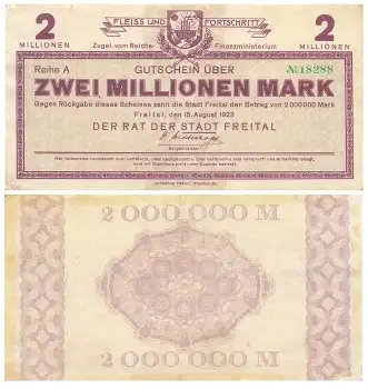 Freital Zwei Millionen Mark Gutschein 15. August 1923 Notgeld