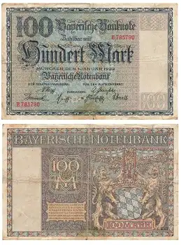 100 Mark Bayerische Banknote 1. Januar 1922 RO719 BAY-4