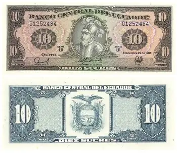 Ecuador Diez Sucres Geldschein 1988 bankfrisch