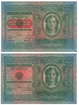 Hundert Kronen 100 Oesterreichisch Ungarische Bank 2. Jänner 1912 DEUTSCHÖSTERREICH