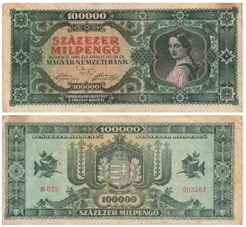 Szazezer Pengö 100000 Magyar Nemzeti Bank Geldschein Ungarn 1946