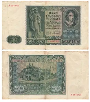 Generalgouvernement Polen 50 Zlotych Bank emisyjny w Polsce 1.  Sierpnia 1941 RO582 ZWK-37